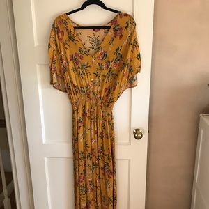 Yellow floral maxi dress.
